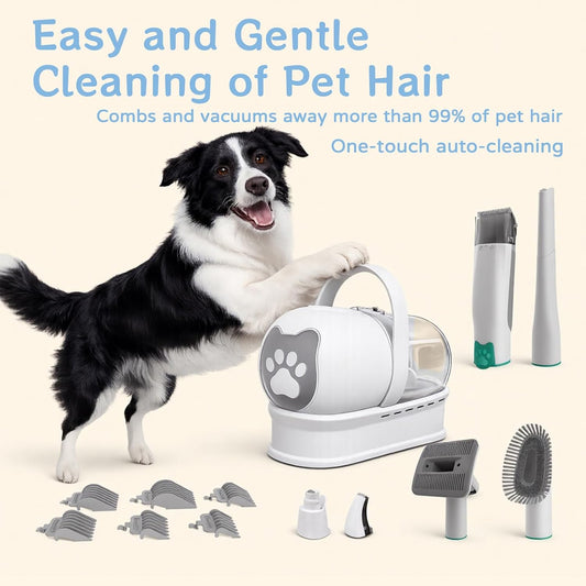 Pet Grooming Hair Vacuum Kit with Pet Clipper Nail Grinder with 6 Pet Grooming Tools