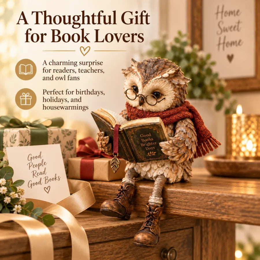 🦉 Reading Owl Figurine – Cute Book Lover Gift for Bookworms, Teachers & Librarians | Cozy Bookshelf Decor 📚