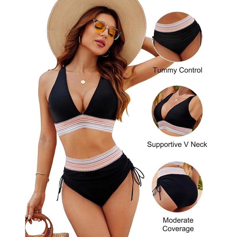 ☀️Vacation Sale 49% OFF🏖️High-Waist Shapewear Bikini Sets – Colour Block Design with Tummy Control