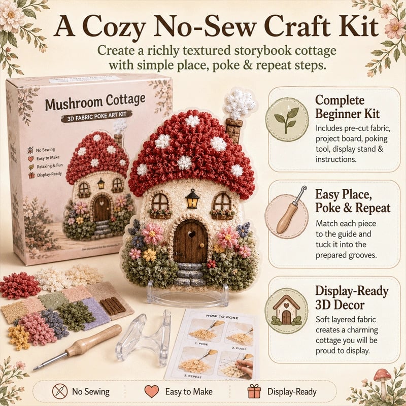 Final Day: Save 49% on the Whimsical Village 3D Fabric Poke Art Kit 🎄