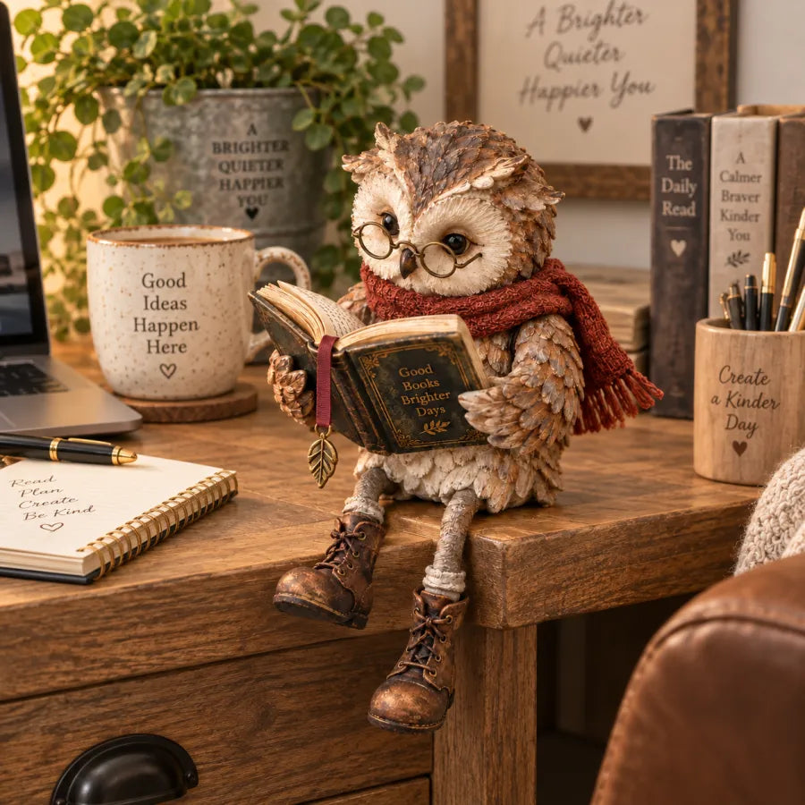 🦉 Reading Owl Figurine – Cute Book Lover Gift for Bookworms, Teachers & Librarians | Cozy Bookshelf Decor 📚