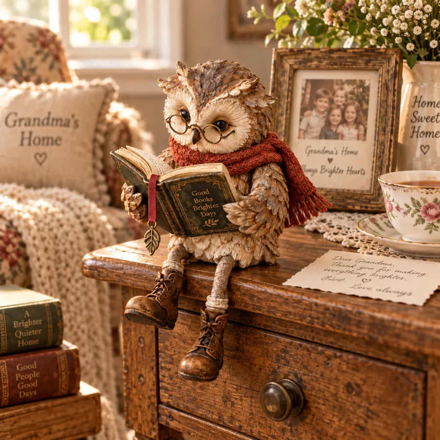 🦉 Reading Owl Figurine – Cute Book Lover Gift for Bookworms, Teachers & Librarians | Cozy Bookshelf Decor 📚