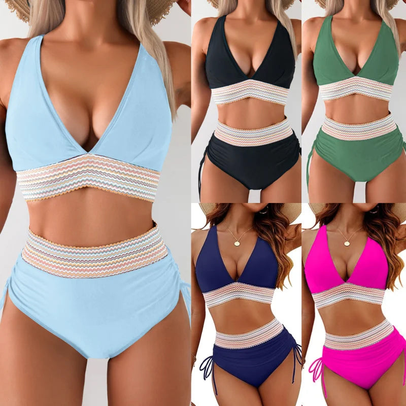 ☀️Vacation Sale 49% OFF🏖️High-Waist Shapewear Bikini Sets – Colour Block Design with Tummy Control