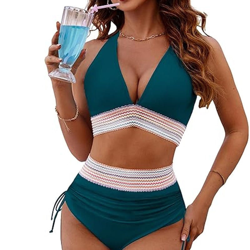 ☀️Vacation Sale 49% OFF🏖️High-Waist Shapewear Bikini Sets – Colour Block Design with Tummy Control