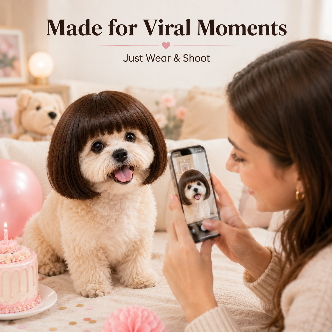 🐶🐱Cute Short Hair Wig Pet Headband, Funny Pet Wig Hair Accessories for Dogs & Cats