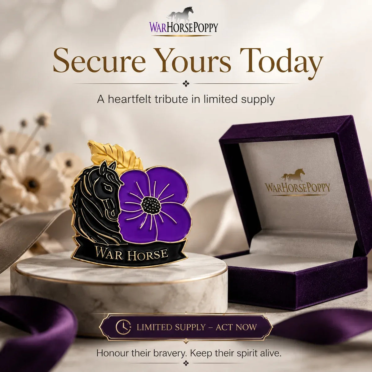 🐴 Purple Poppy & Horse Memorial Brooch – 111th Anniversary Antique-Style Keepsake 💜