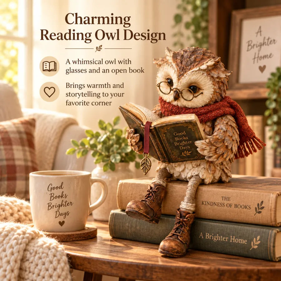 🦉 Reading Owl Figurine – Cute Book Lover Gift for Bookworms, Teachers & Librarians | Cozy Bookshelf Decor 📚