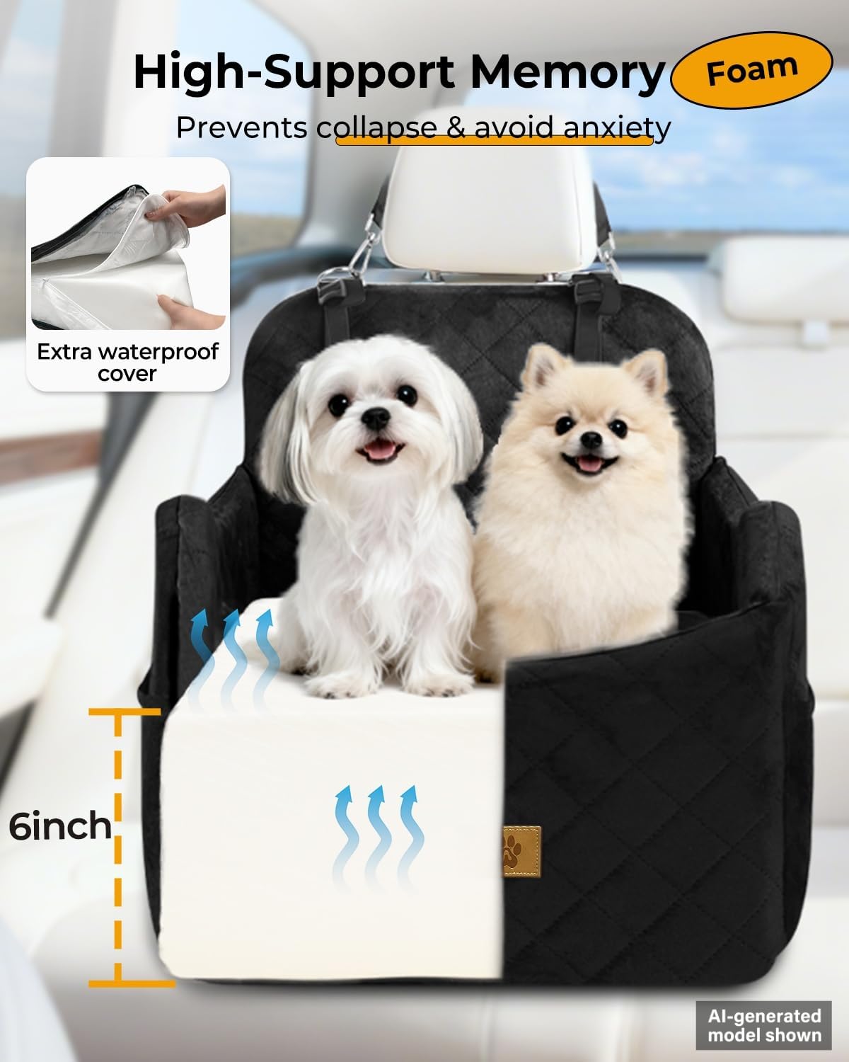 Small/Medium Dog  Under 35lbs Car Seat, Travel Bed with Storage Pockets