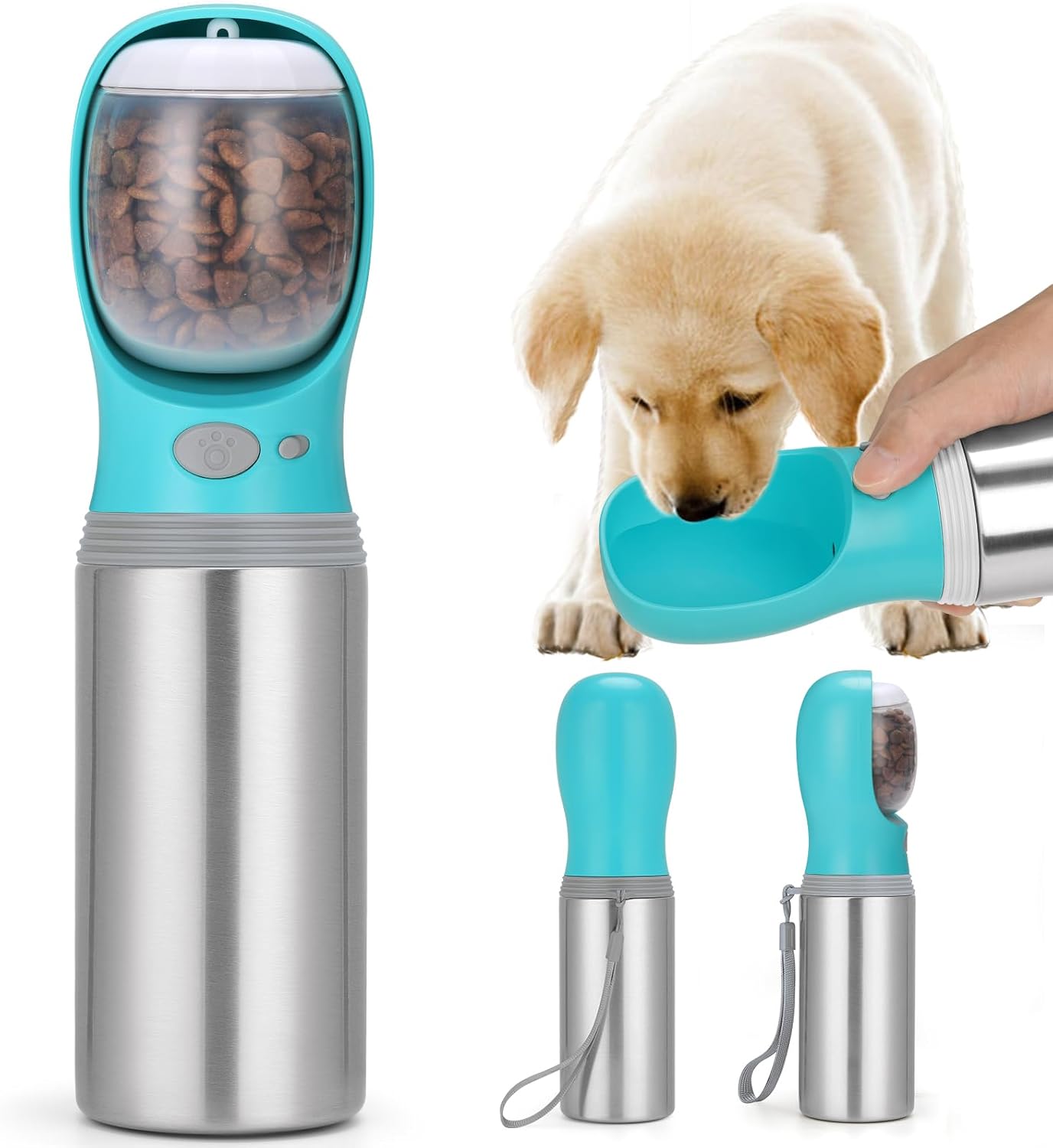 Portable Stainless Steel Pet Water Dispenser with Foldable Drinking Bowl, Leak Proof Puppy Water Bottle