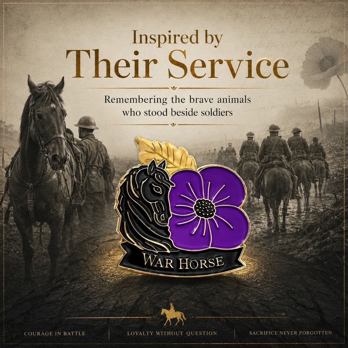 🐴 Purple Poppy & Horse Memorial Brooch – 111th Anniversary Antique-Style Keepsake 💜