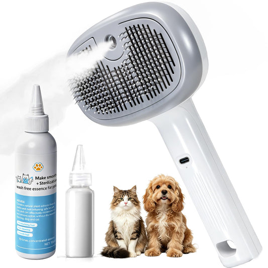 4-in-1 Pet Steam Brush for Dogs & Cats, Grooming Brush with Steam, Massage, Shedding & Bathing Functions