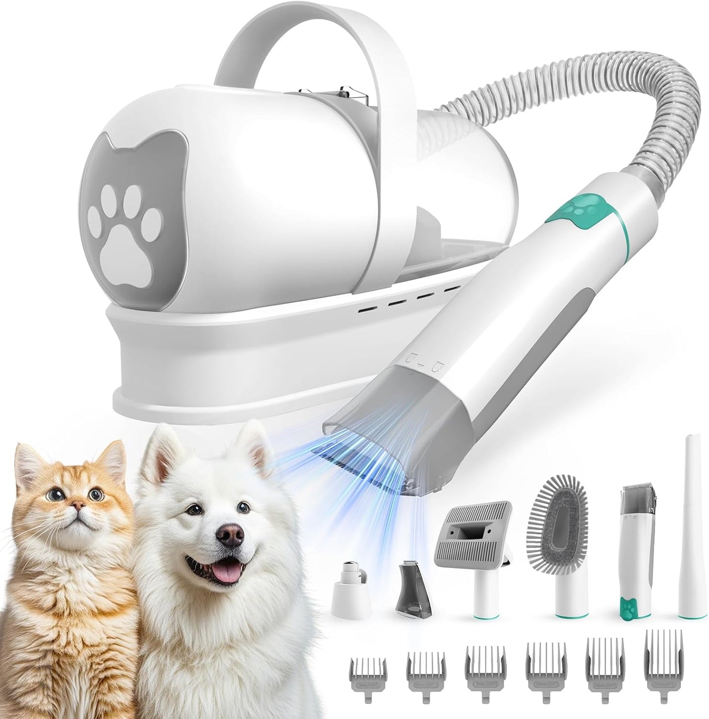 Pet Grooming Hair Vacuum Kit with Pet Clipper Nail Grinder with 6 Pet Grooming Tools