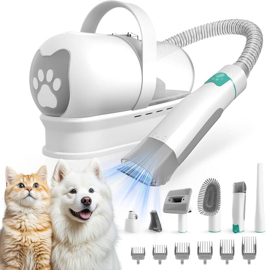 Pet Grooming Hair Vacuum Kit with Pet Clipper Nail Grinder with 6 Pet Grooming Tools