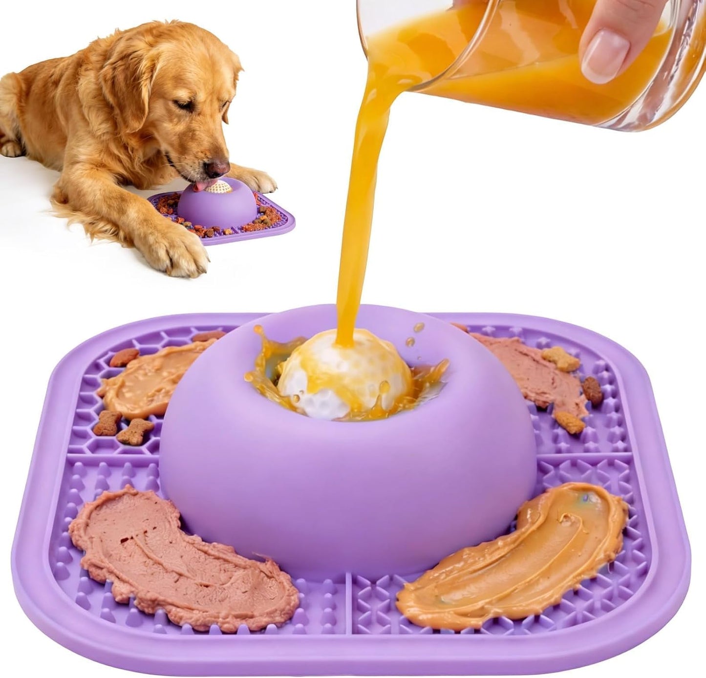 Slow Feeder Dog Bowl & Lick Mat, Anti-Slip Interactive Licking Toy with Rolling Ball，Enrichment Feeding Bowl for Small Medium Large Dogs & Cats