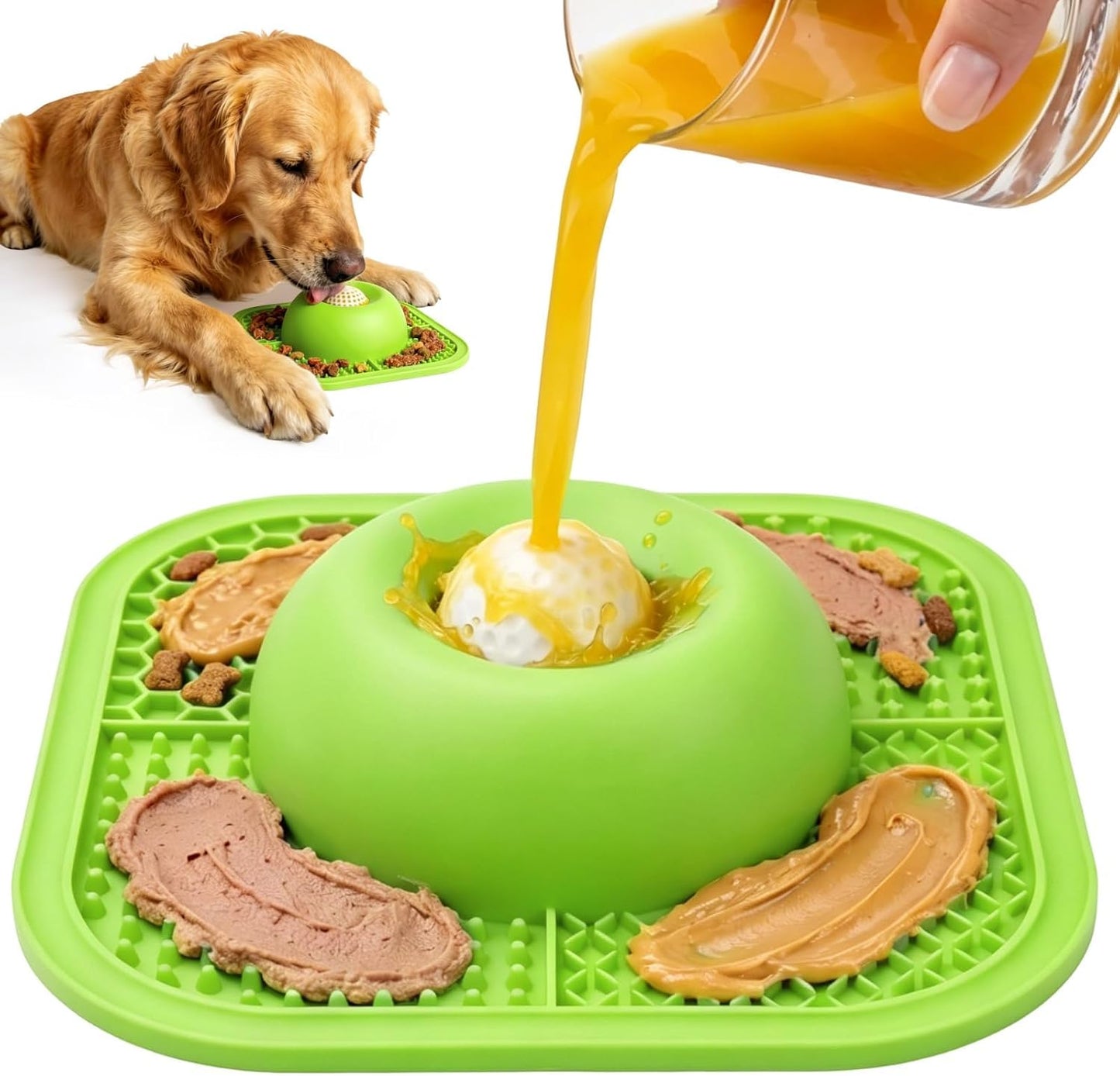 Slow Feeder Dog Bowl & Lick Mat, Anti-Slip Interactive Licking Toy with Rolling Ball，Enrichment Feeding Bowl for Small Medium Large Dogs & Cats