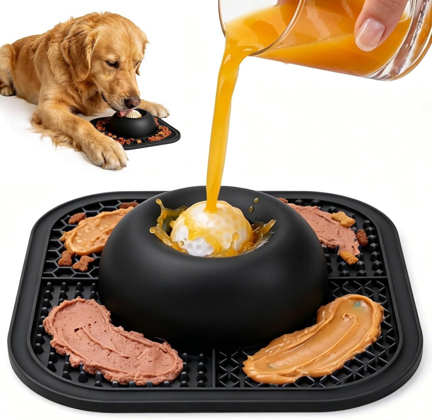 Slow Feeder Dog Bowl & Lick Mat, Anti-Slip Interactive Licking Toy with Rolling Ball，Enrichment Feeding Bowl for Small Medium Large Dogs & Cats