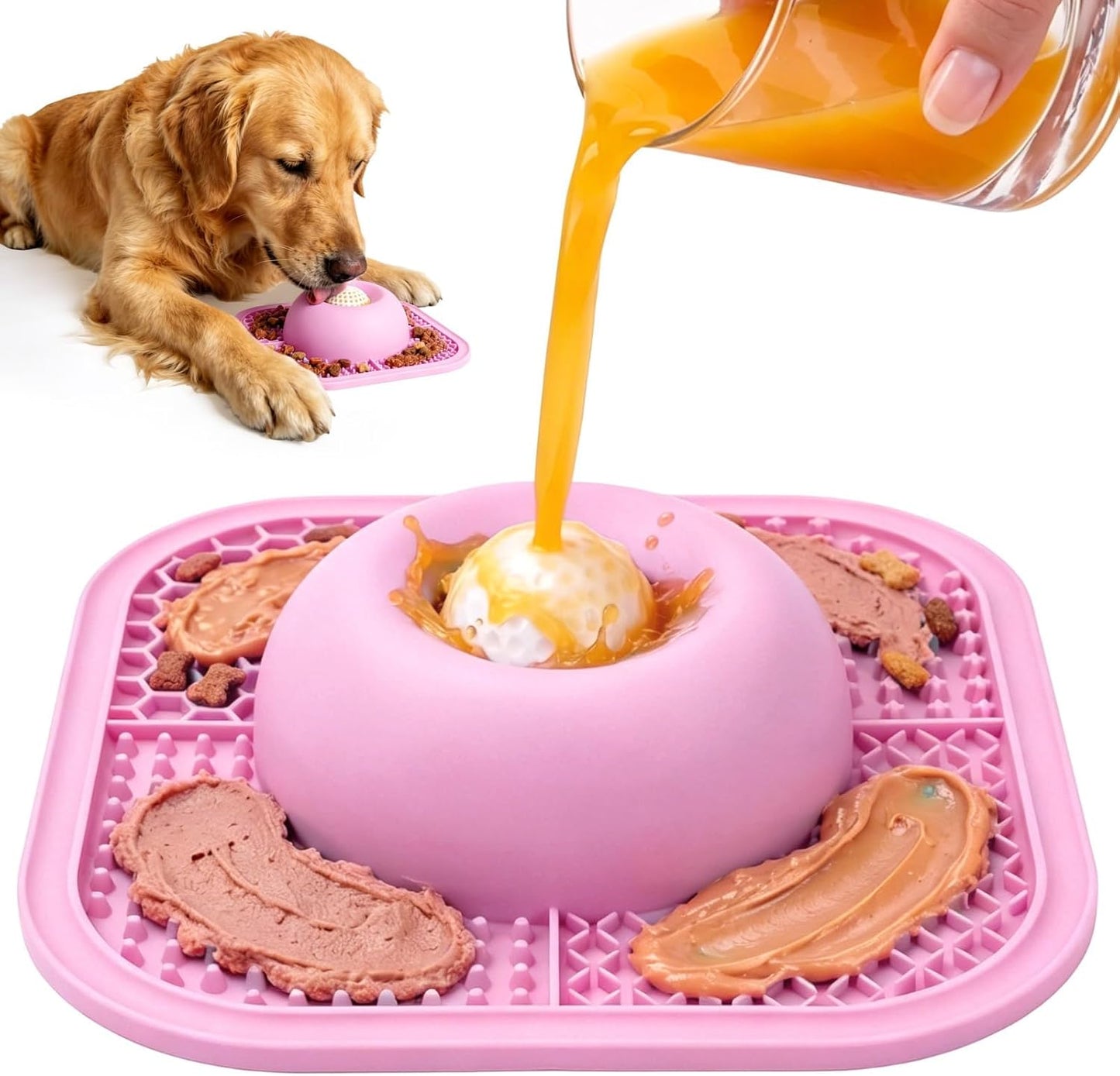 Slow Feeder Dog Bowl & Lick Mat, Anti-Slip Interactive Licking Toy with Rolling Ball，Enrichment Feeding Bowl for Small Medium Large Dogs & Cats