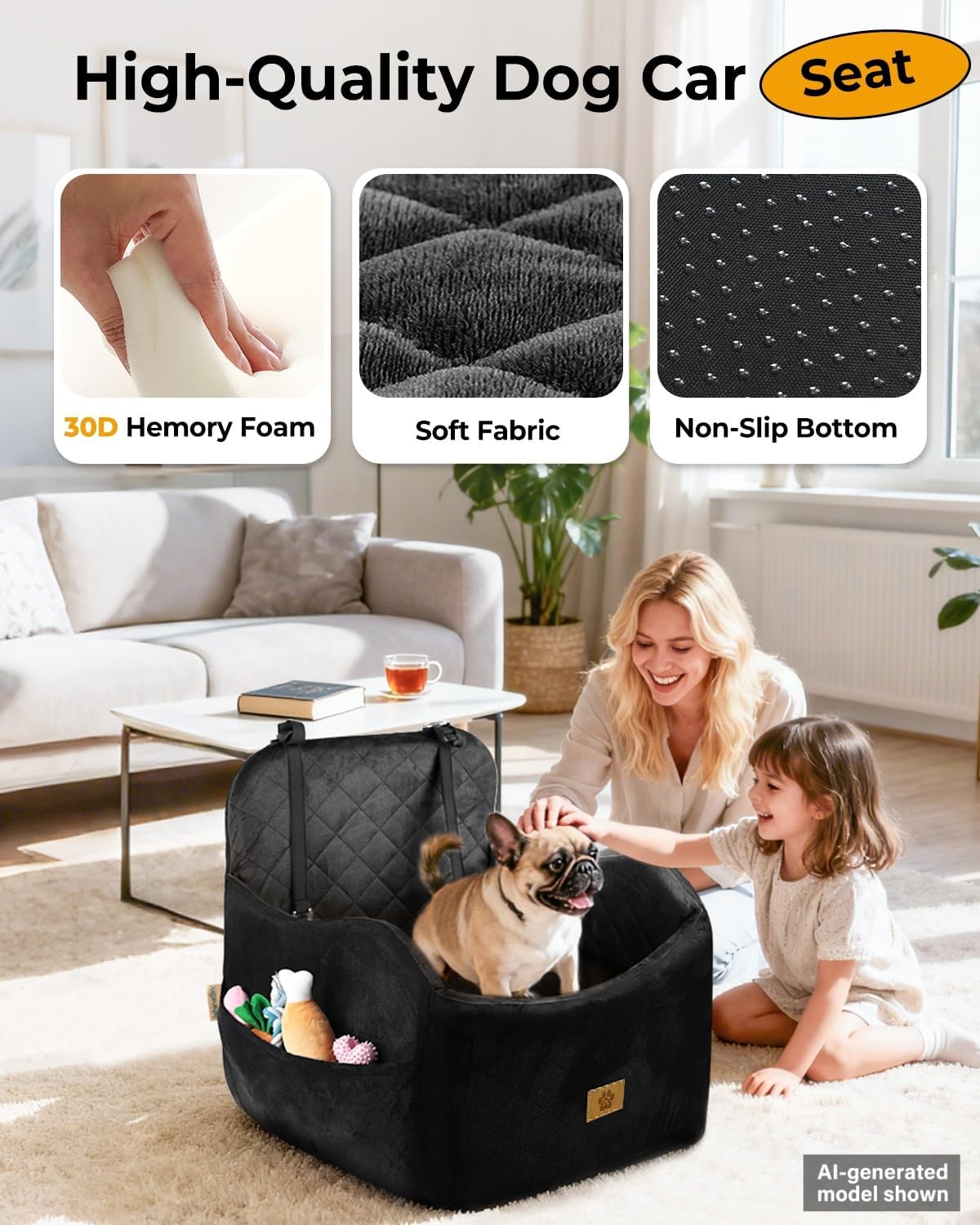 Small/Medium Dog  Under 35lbs Car Seat, Travel Bed with Storage Pockets