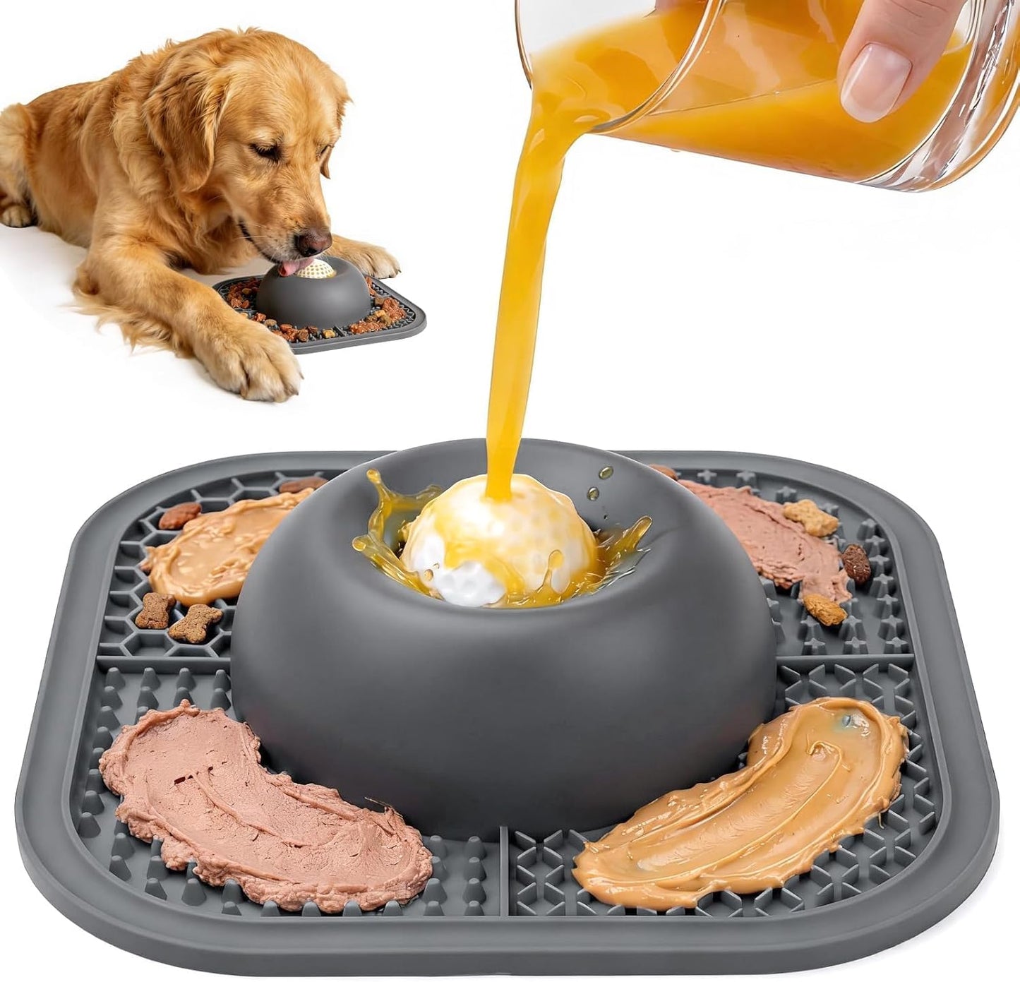 Slow Feeder Dog Bowl & Lick Mat, Anti-Slip Interactive Licking Toy with Rolling Ball，Enrichment Feeding Bowl for Small Medium Large Dogs & Cats