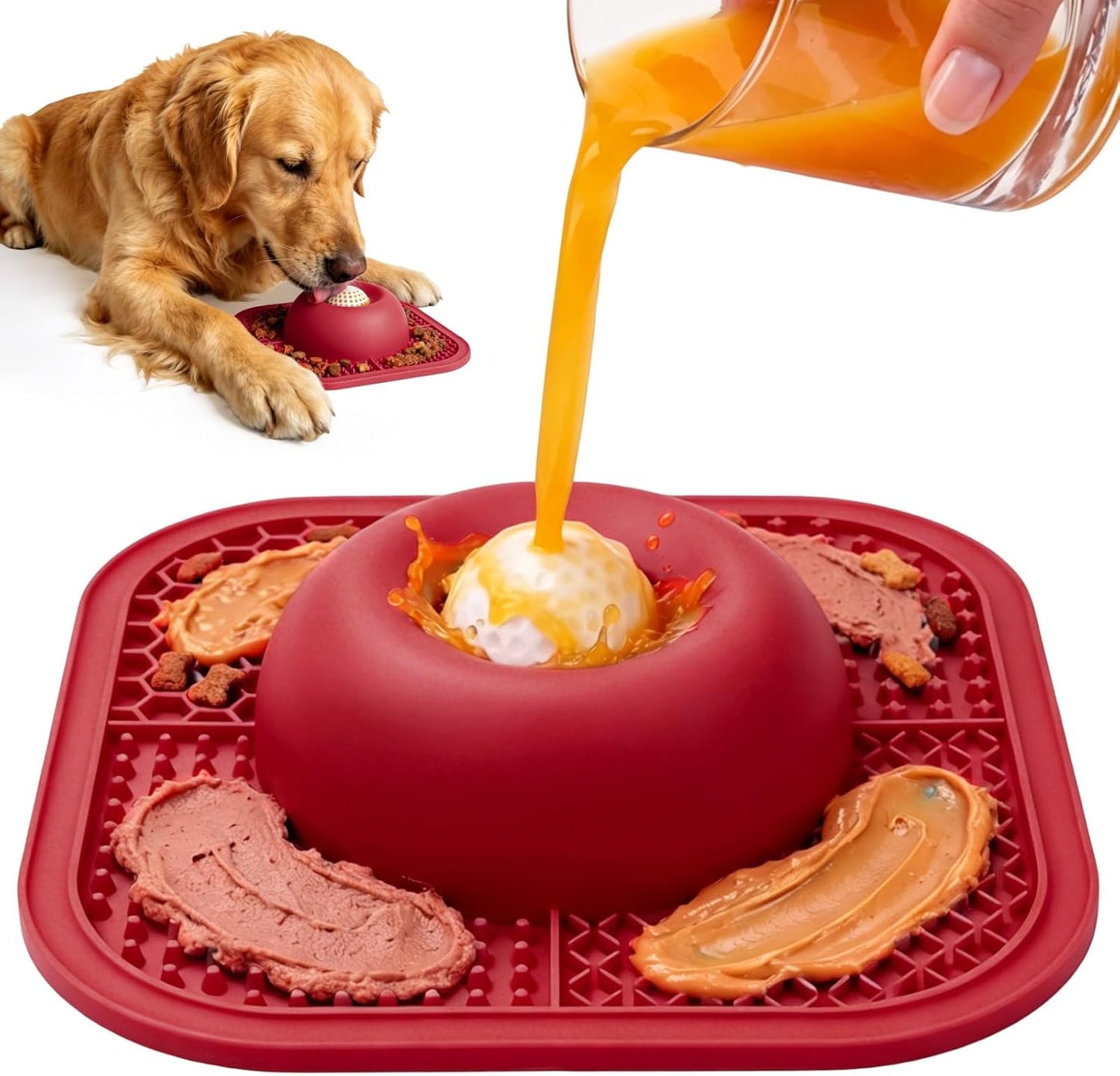 Slow Feeder Dog Bowl & Lick Mat, Anti-Slip Interactive Licking Toy with Rolling Ball，Enrichment Feeding Bowl for Small Medium Large Dogs & Cats