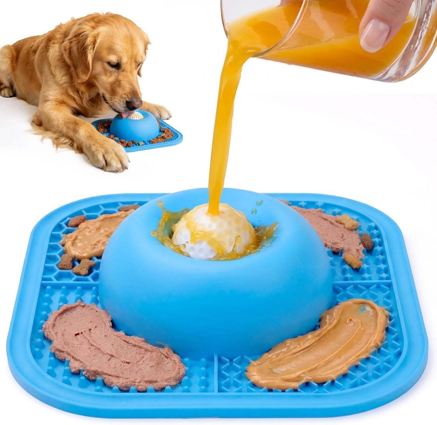Slow Feeder Dog Bowl & Lick Mat, Anti-Slip Interactive Licking Toy with Rolling Ball，Enrichment Feeding Bowl for Small Medium Large Dogs & Cats