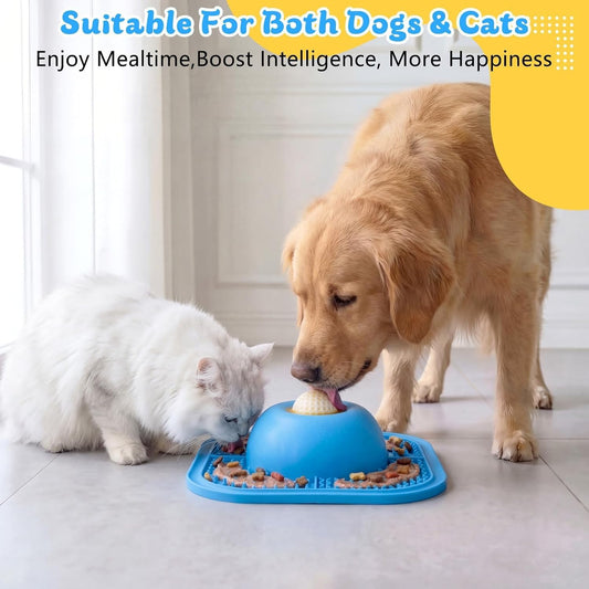 Slow Feeder Dog Bowl & Lick Mat, Anti-Slip Interactive Licking Toy with Rolling Ball，Enrichment Feeding Bowl for Small Medium Large Dogs & Cats
