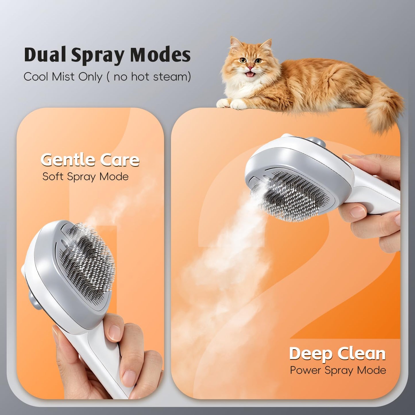 4-in-1 Pet Steam Brush for Dogs & Cats, Grooming Brush with Steam, Massage, Shedding & Bathing Functions