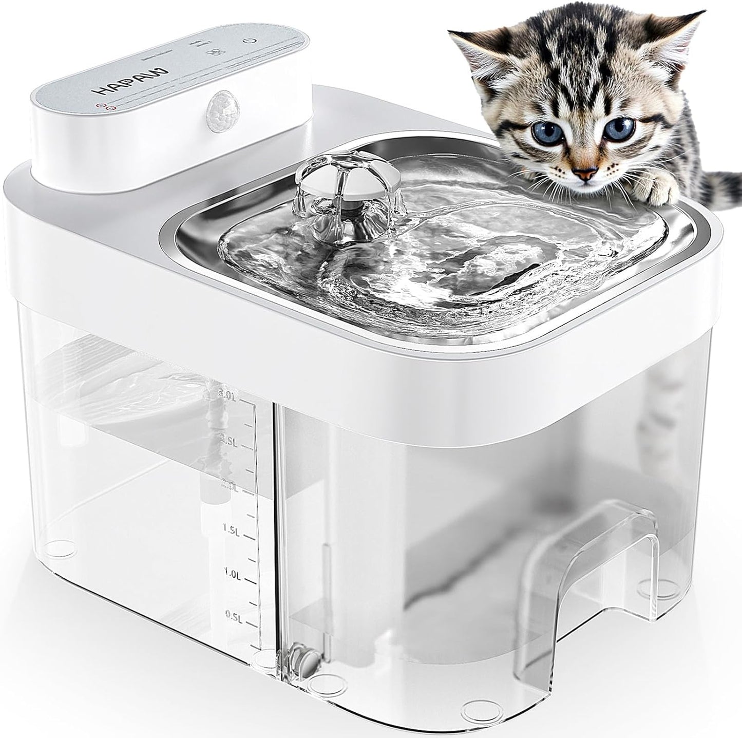 Automatic Wireless Pet Water Fountain with Wastewater Separation Design, Filter-Free Large Capacity Drinking Fountain for Indoor Cats & Small Pets