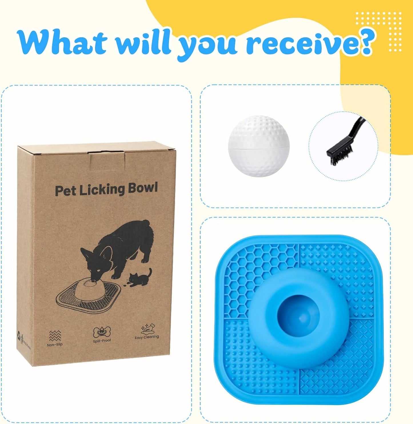 Slow Feeder Dog Bowl & Lick Mat, Anti-Slip Interactive Licking Toy with Rolling Ball，Enrichment Feeding Bowl for Small Medium Large Dogs & Cats