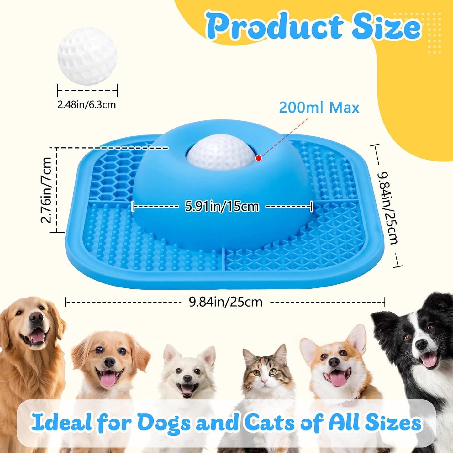 Slow Feeder Dog Bowl & Lick Mat, Anti-Slip Interactive Licking Toy with Rolling Ball，Enrichment Feeding Bowl for Small Medium Large Dogs & Cats