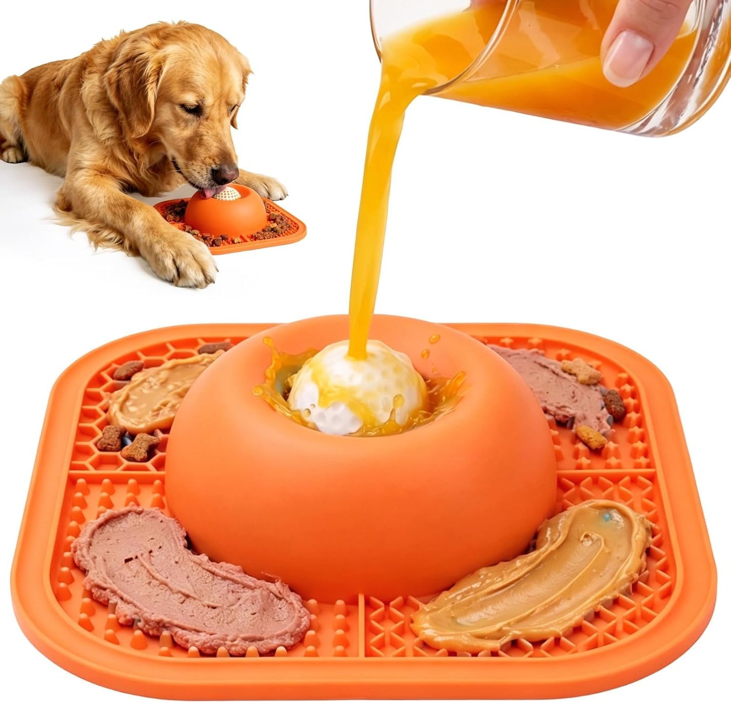 Slow Feeder Dog Bowl & Lick Mat, Anti-Slip Interactive Licking Toy with Rolling Ball，Enrichment Feeding Bowl for Small Medium Large Dogs & Cats