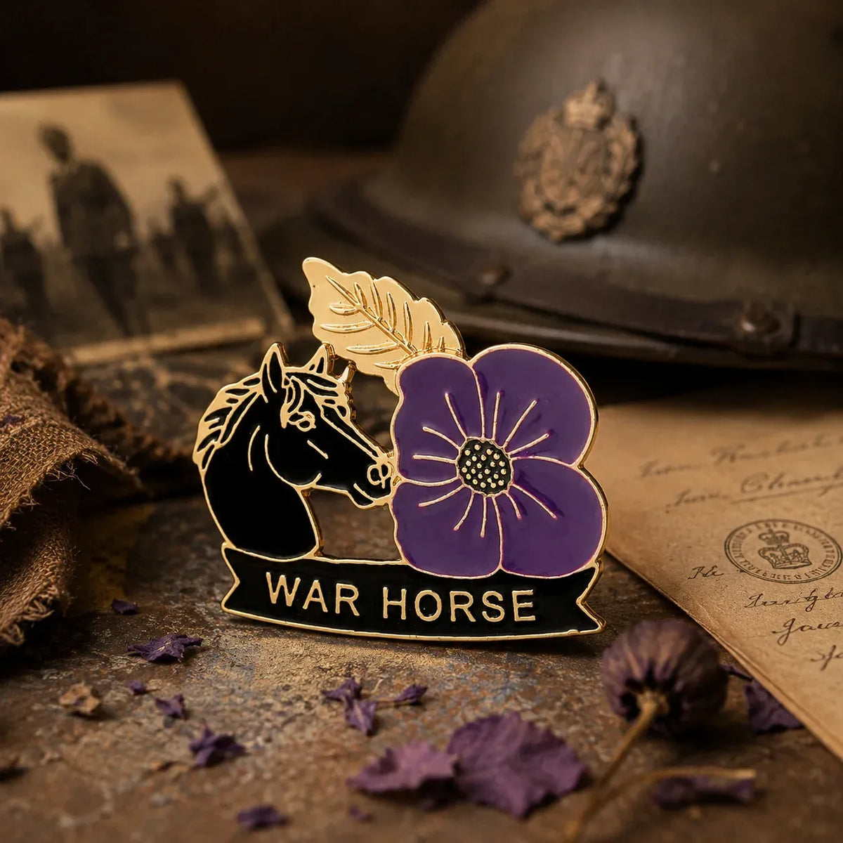 🐴 Purple Poppy & Horse Memorial Brooch – 111th Anniversary Antique-Style Keepsake 💜