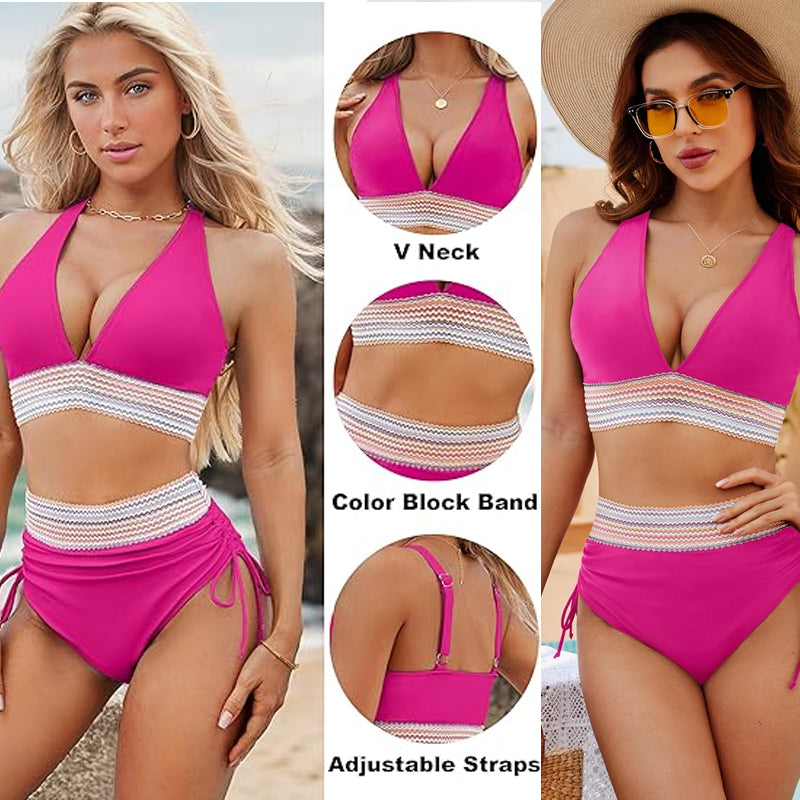 ☀️Vacation Sale 49% OFF🏖️High-Waist Shapewear Bikini Sets – Colour Block Design with Tummy Control