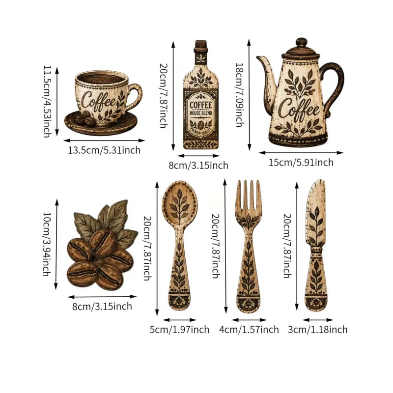 ☕7-Piece Wooden Coffee Kitchen Wall Decor Set – Vintage Farmhouse Coffee-Themed Wall Art
