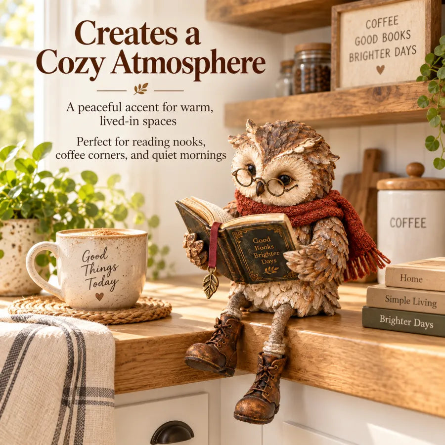 🦉 Reading Owl Figurine – Cute Book Lover Gift for Bookworms, Teachers & Librarians | Cozy Bookshelf Decor 📚