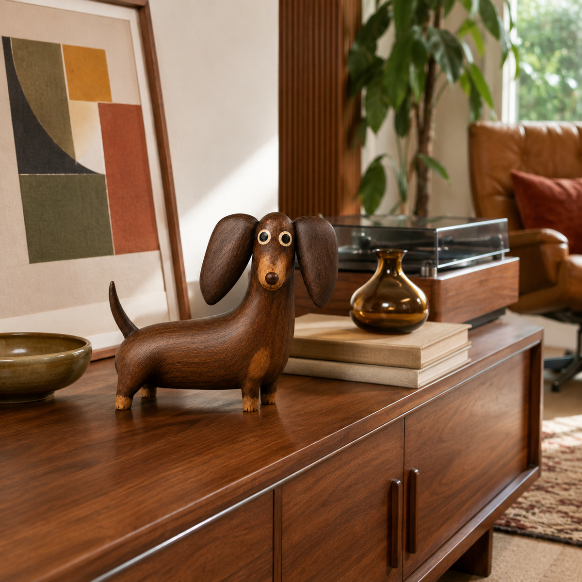 💡Whimsical Wood-Look Dachshund Sculpture🐶