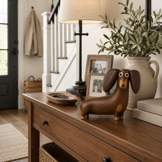 💡Whimsical Wood-Look Dachshund Sculpture🐶