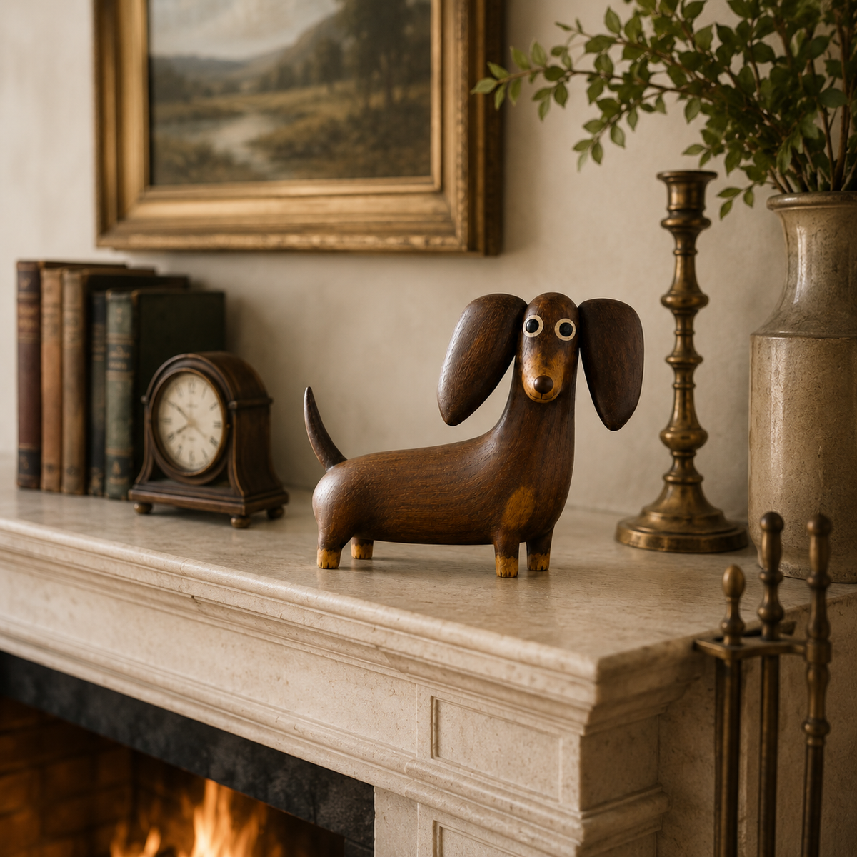 💡Whimsical Wood-Look Dachshund Sculpture🐶