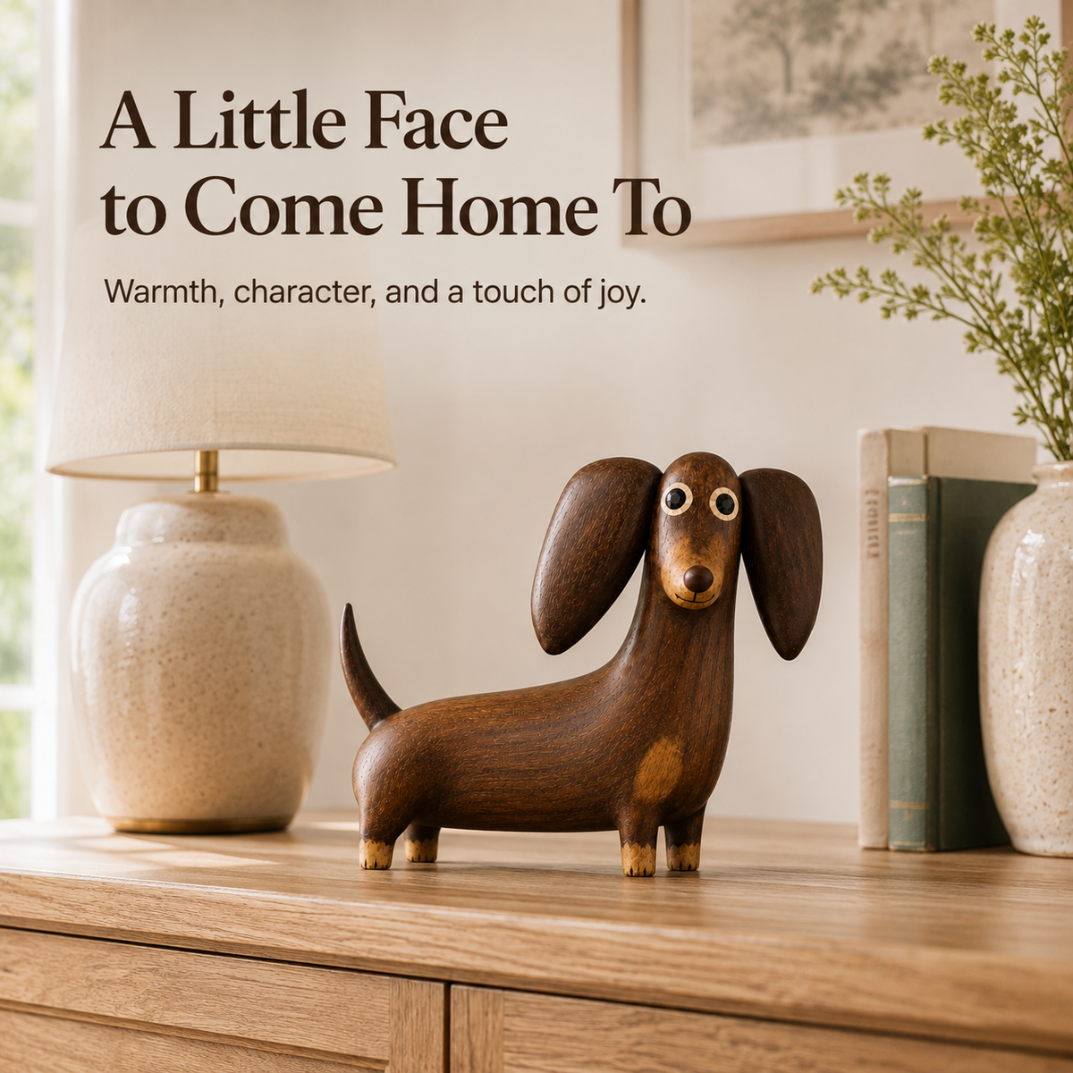 💡Whimsical Wood-Look Dachshund Sculpture🐶