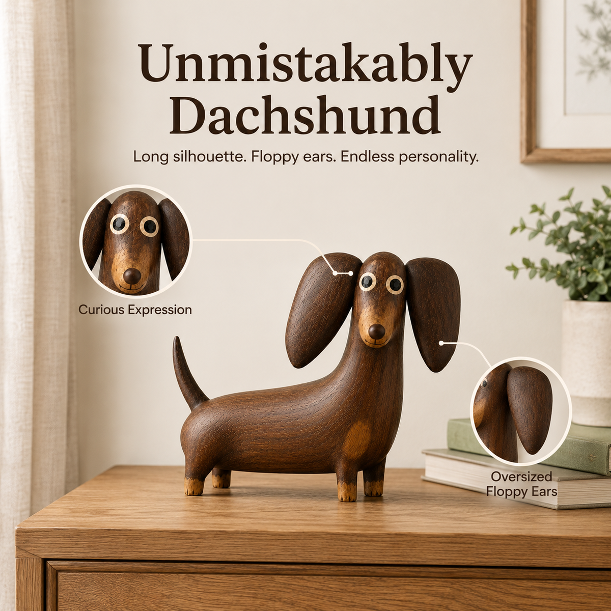 💡Whimsical Wood-Look Dachshund Sculpture🐶