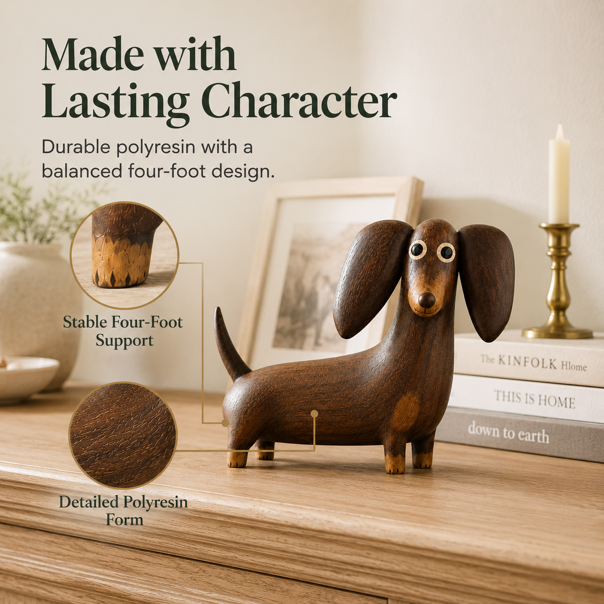 💡Whimsical Wood-Look Dachshund Sculpture🐶