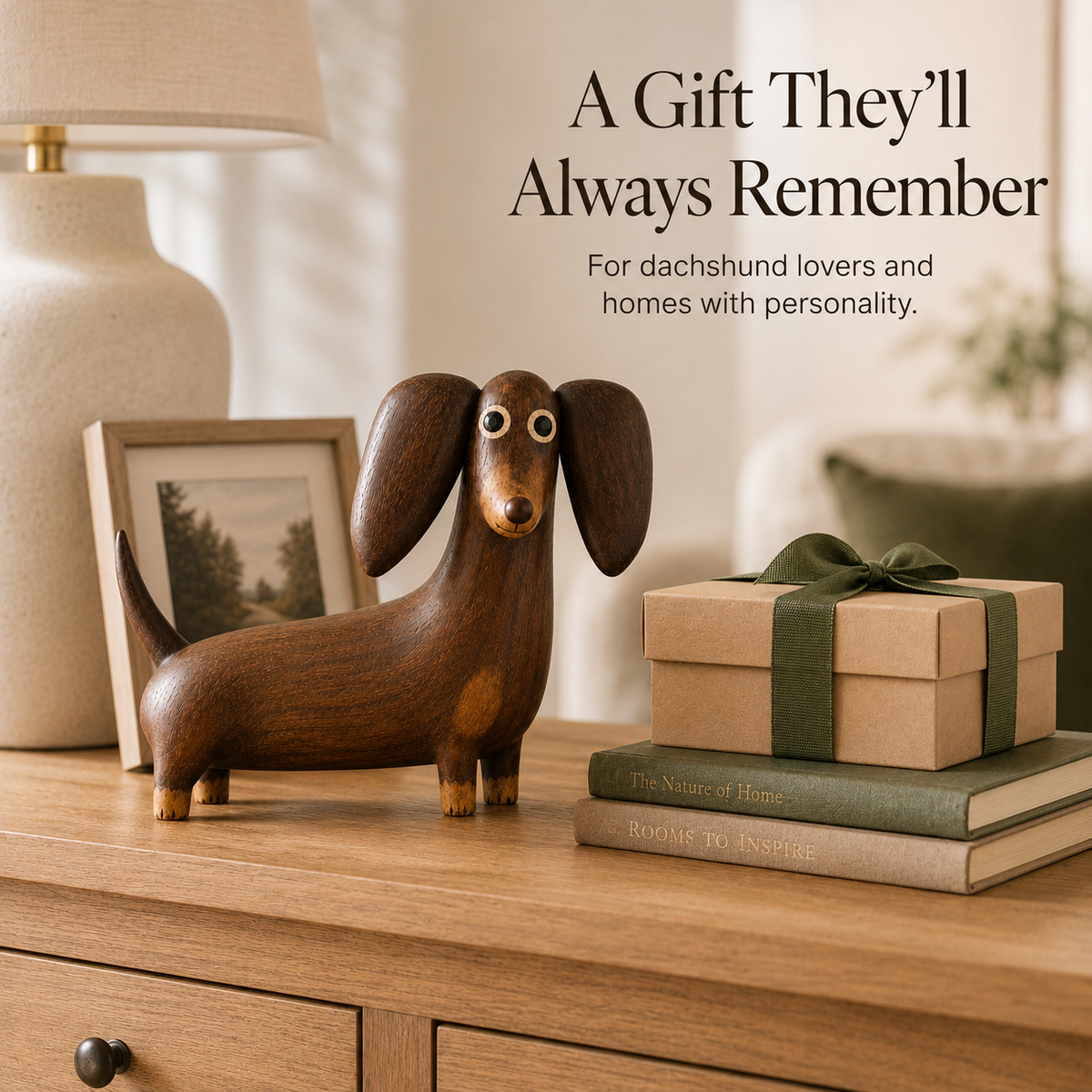 💡Whimsical Wood-Look Dachshund Sculpture🐶