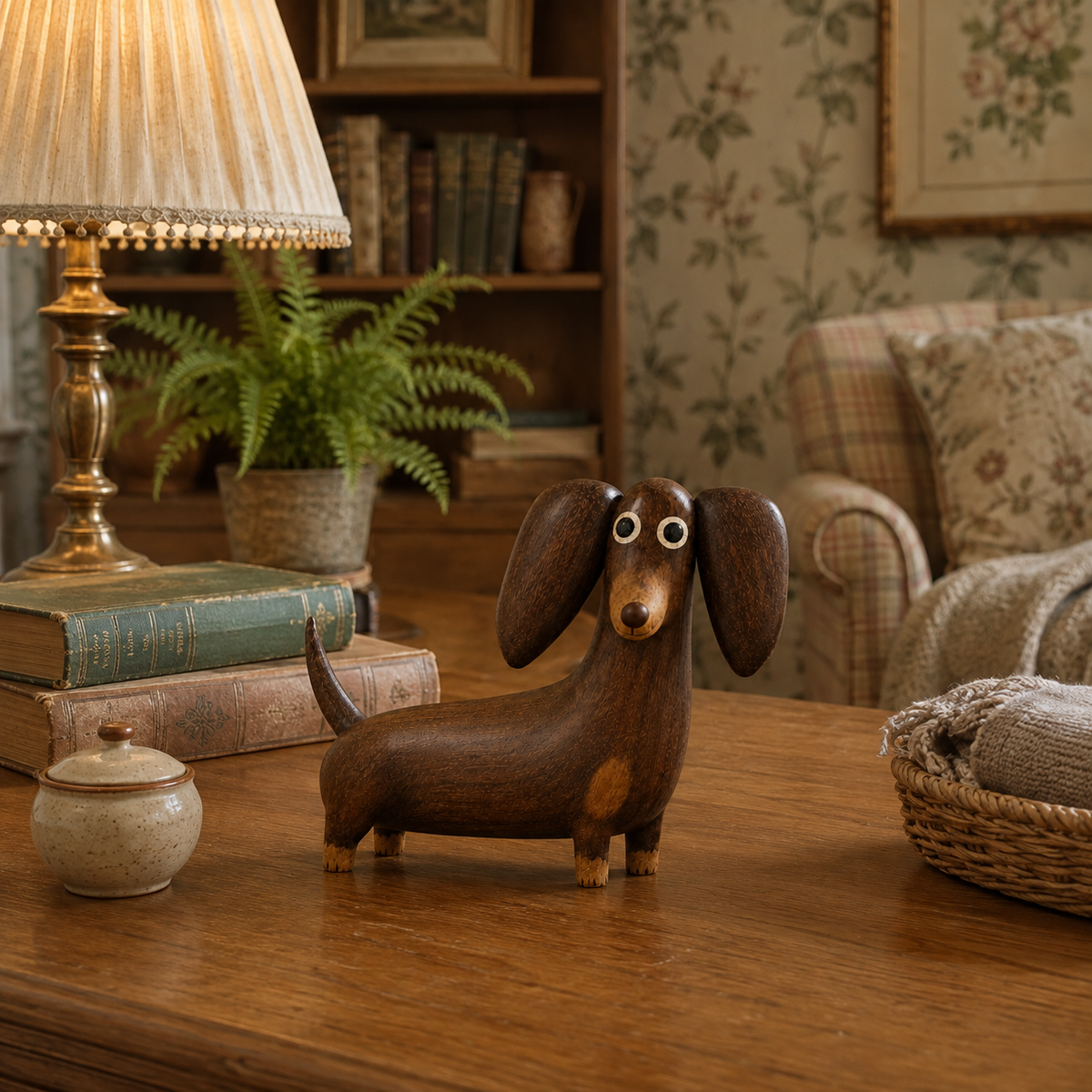 💡Whimsical Wood-Look Dachshund Sculpture🐶