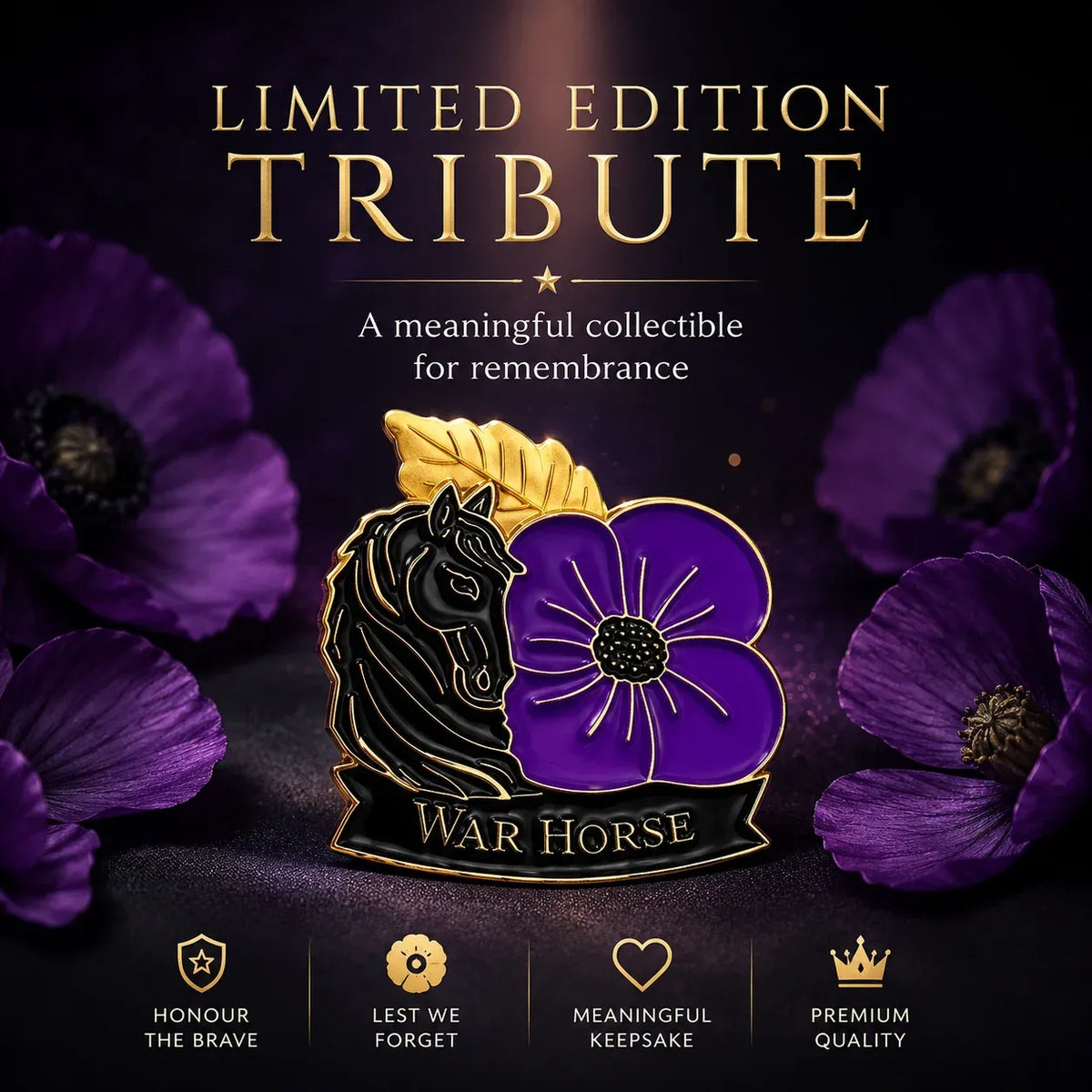 🐴 Purple Poppy & Horse Memorial Brooch – 111th Anniversary Antique-Style Keepsake 💜
