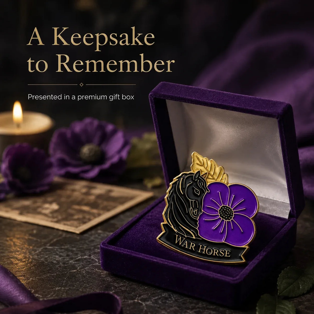 🐴 Purple Poppy & Horse Memorial Brooch – 111th Anniversary Antique-Style Keepsake 💜
