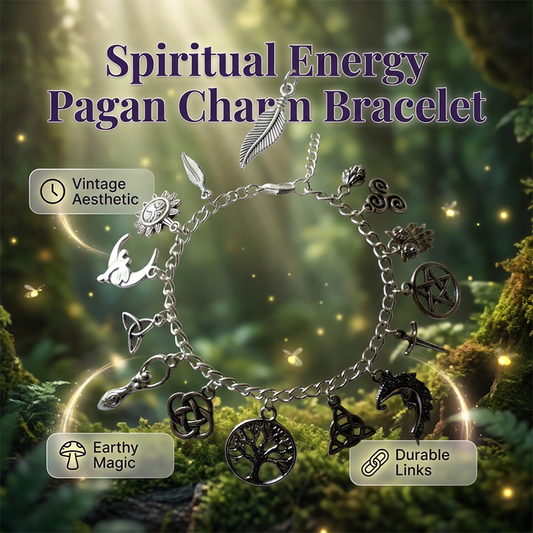 Vintage Pagan Charm Bracelet – Spiritual Symbols, Antique Silver, Bohemian Style✨ 🌙