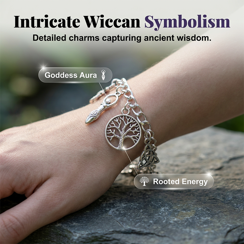 Vintage Pagan Charm Bracelet – Spiritual Symbols, Antique Silver, Bohemian Style✨ 🌙