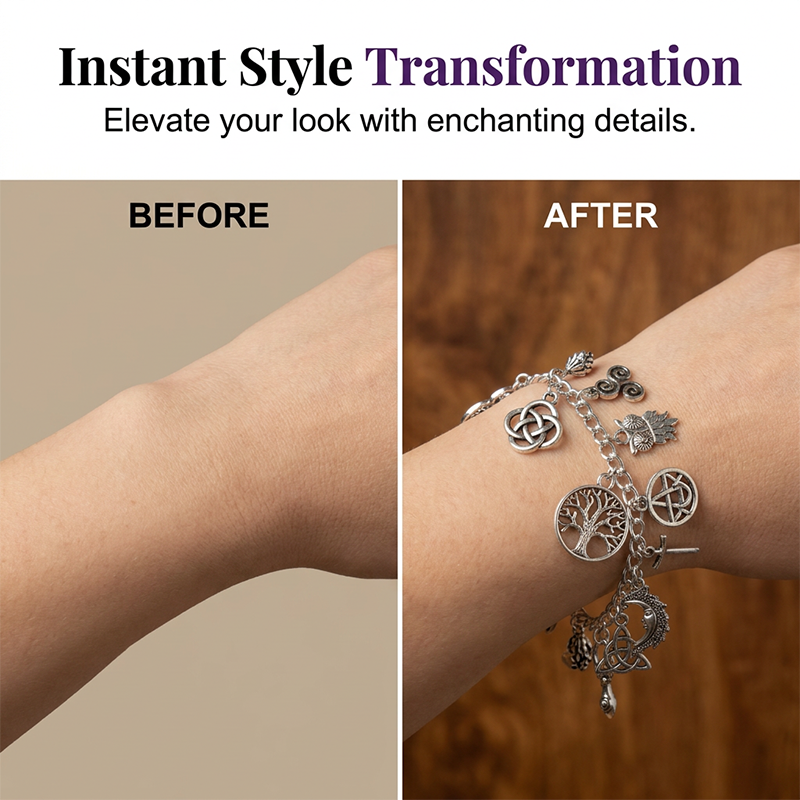 Vintage Pagan Charm Bracelet – Spiritual Symbols, Antique Silver, Bohemian Style✨ 🌙