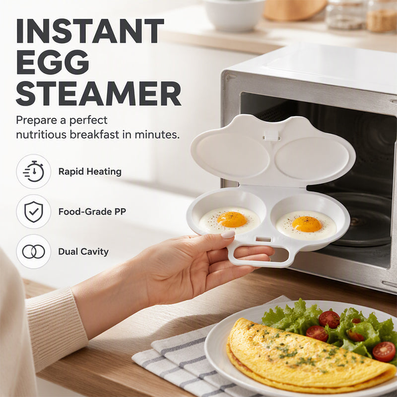 📢Buy 1 Get 1 Free! 🍳 Dual Cavity Microwave Egg Poacher – Quick Oil-Free Cooking, Food-Grade PP & Versatile Kitchen Essential 💫